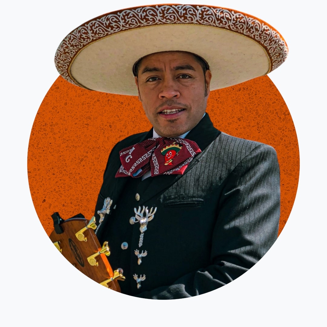 Picture of raul in a mariachi suit wearing a sombrero